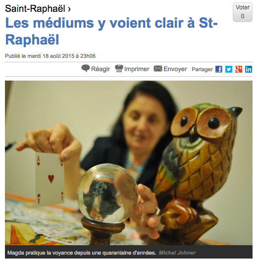 Article de Journal. Magda donne de la voyance à Saint-Raphael